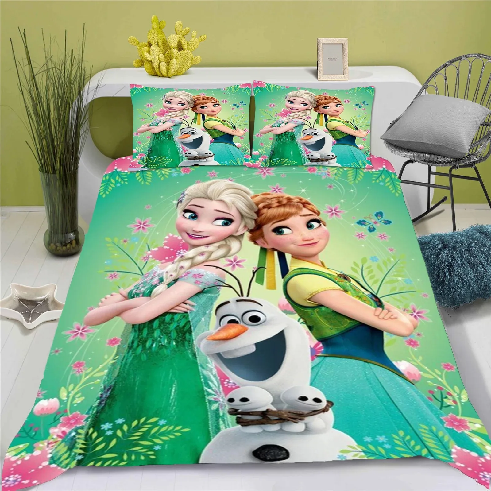 Frozen Elsa Anna Cartoon Kids Duvet Cover Disney Bedding Set Single Double Size Quilt Cover for Teen Boys Girls Bedroom