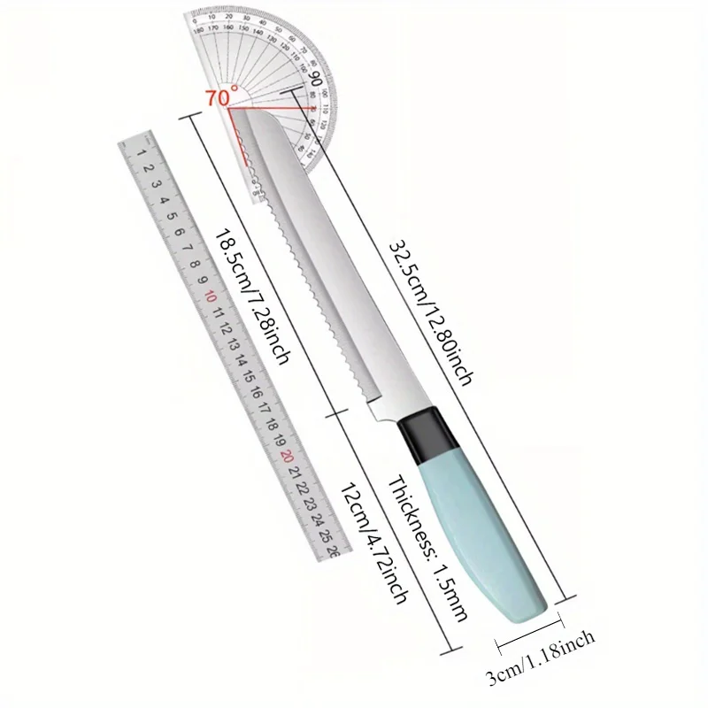 PLYS Bread Knife Stainless Steel Sharp Cutting Bread No Crumb Serrated Knife Household Extra Long Toast Slicing Knife