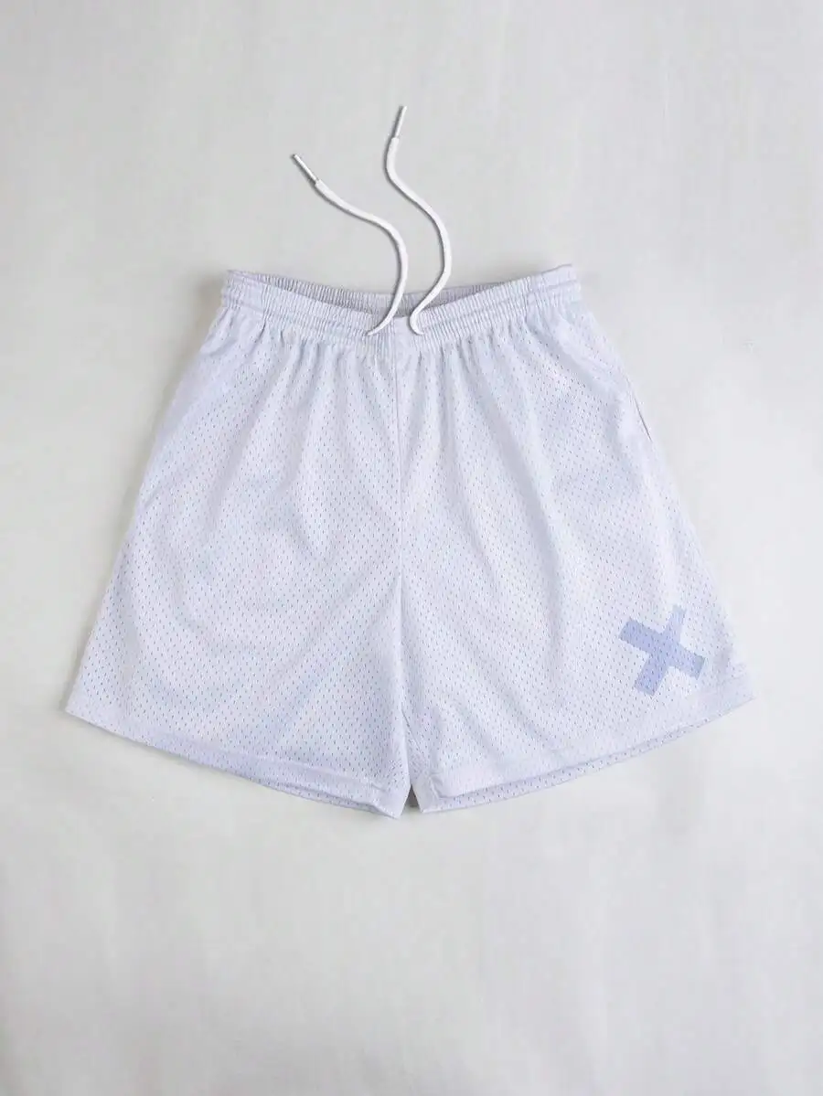 Mens Mesh Athletic Shorts With Minimalist Cross Logo For Everyday Casual Wear