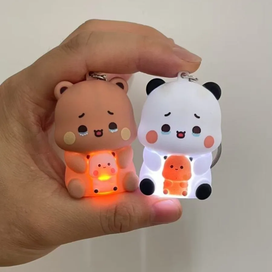 Bubu 및 Dudu 열쇠 고리 Yier 팬더 곰 나는 당신을 사랑한다고 말합니다 음성 장난감 빛나는 애니메이션 피규어 전화 장식 가방 장식 커플 선물