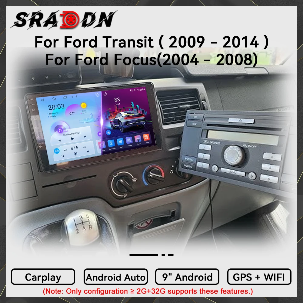 Para Ford Transit Focus 2004 2005 2006 2007 2008 2009 2010 2011 2012 2013 2014 Android Car Radio Automotive Multimedia Video Player Navigation GPS Carplay Pantalla táctil Auto Stereo