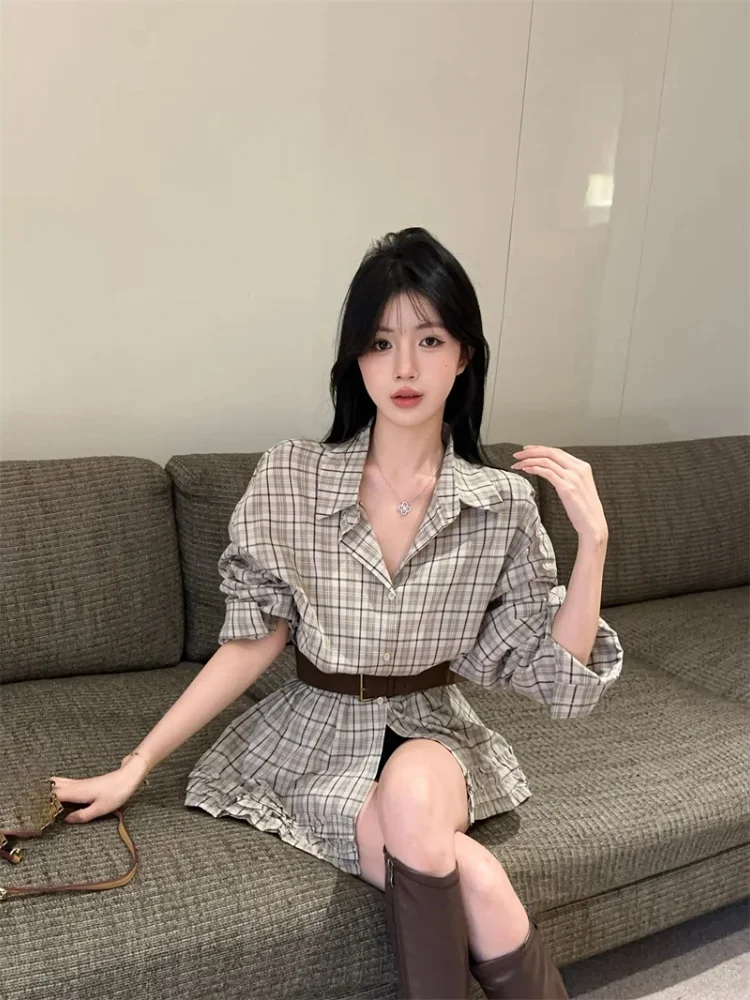 خمر منقوشة الفطريات قمصان طويلة الأكمام النساء 2025 الخريف التلبيب فضفاض تنوعا القمم الكورية بلوزة أنيقة قمصان