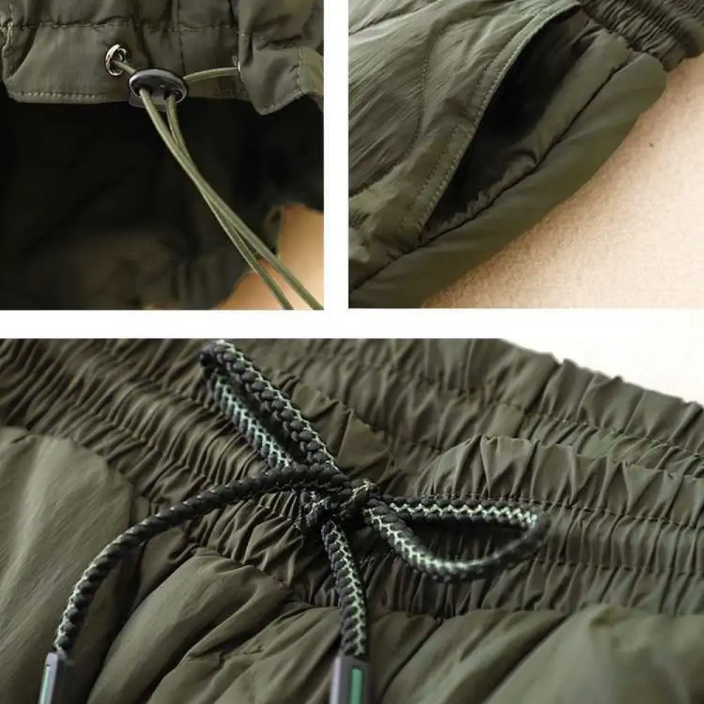 Winter Women Quilted Cotton Pants Casual Elastic Waist Drawstring Trousers Windproof Warm Comfortable Loose Fit Streetwear