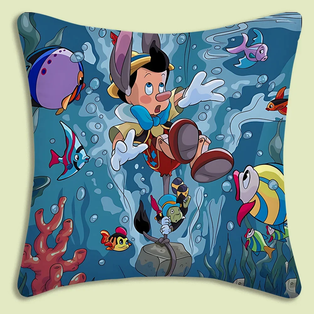 

Lustige Pinocchio-Kissenbezüge, Cartoon-Sofa, dekorativ, für Zuhause, doppelseitiger Druck, kurzer Plüsch, niedlicher