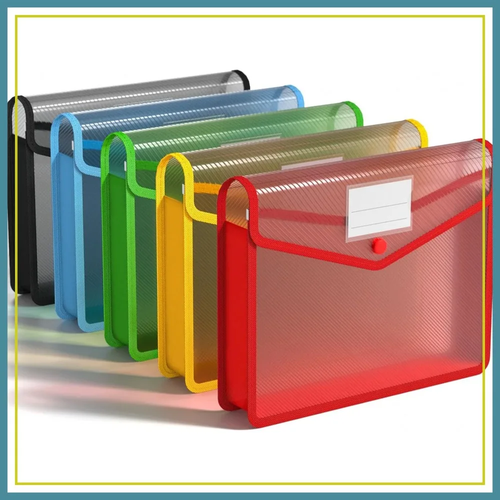 

5 Pack A4 Expanding File Wallet with Snap Button Closure, 5 Colors