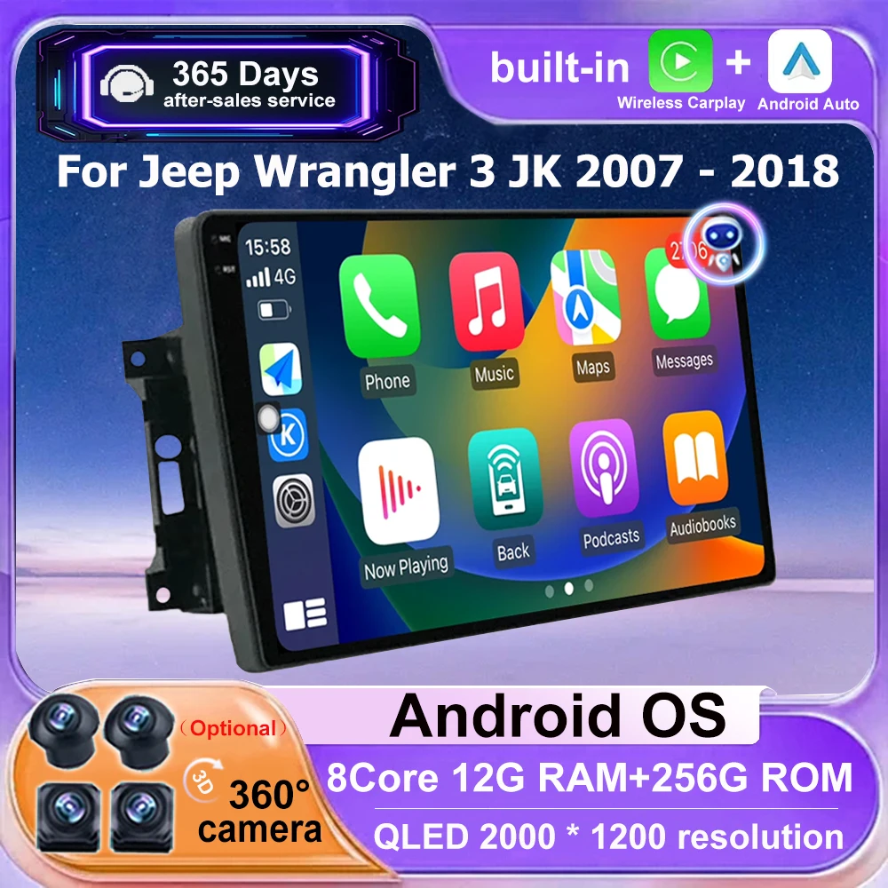 

Car Radio Multimedia Player GPS Navigation Stereo For Jeep Wrangler 3 JK 2007 - 2018 Android 16 Auto Wireless Carplay 4G BT DSP