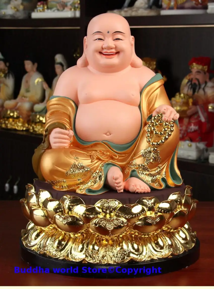 2025 Wholesale Buddhism figure golden Maitreya Wealth God buddha Asia HOME SHOP Propitious Prosperity GOOD LUCK ZHAO CAI statue