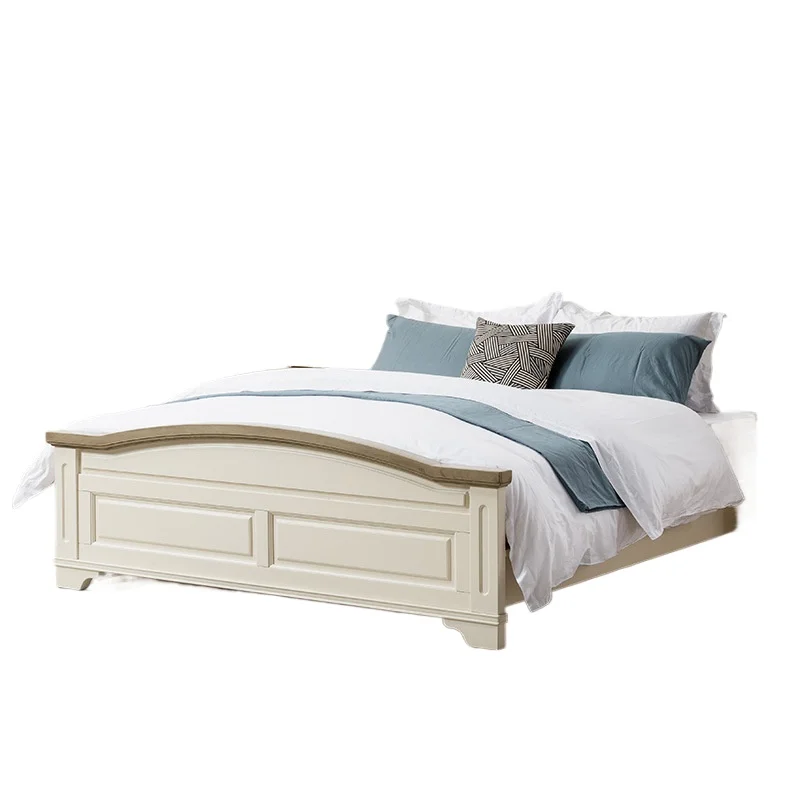 

French retro solid wood backrest double American master bedroom 1.8 meters bed light luxury oak 2 meters large marriage bed