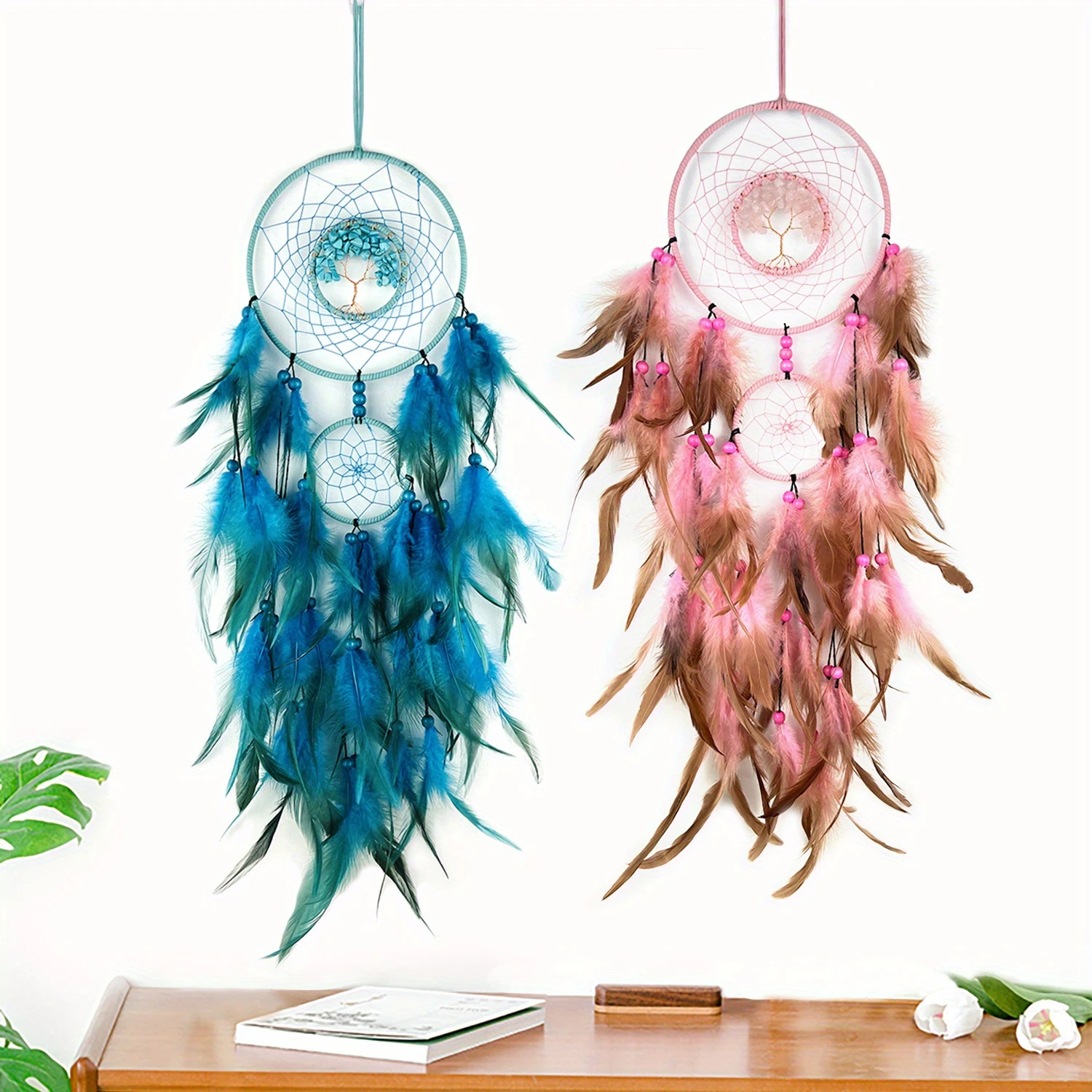 1pc Wolf Dreamcatcher - Exquisitely Handwoven Tree of Life Design, Serenity-Infusing Feathers with Charming Bell - Perfect Roman