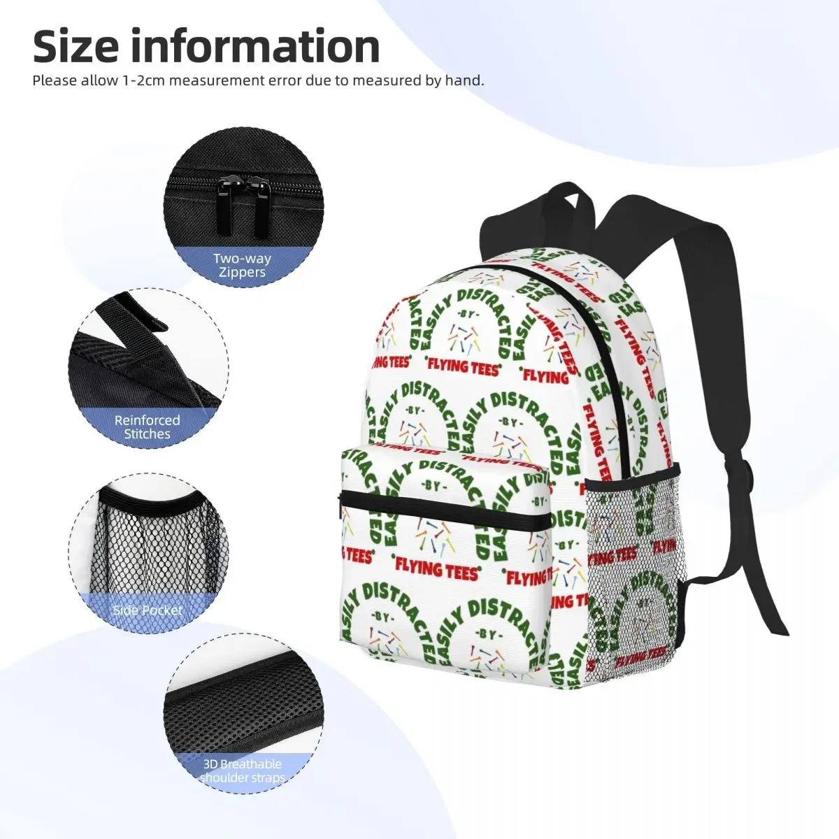 Facilmente distratto da Flying Tees Golf Humor Zaino Zaino BookBag di grande capacità Borsa da scuola Borse a tracolla per uomo Donna