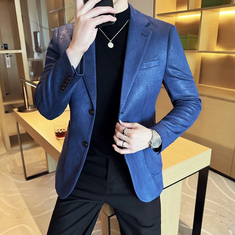 Autumn Winter Suede Suit Jacket for Men Korean Fashion Casual Business Blazers Men\'s Slim Fit Wedding Banquet Formal Jackets