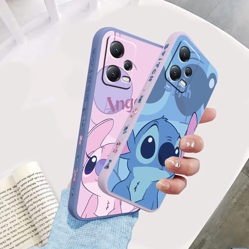 Anime Angel Lilo & Stitch Liquid Left Rope For Xiaomi Redmi Note 13 12 12S 12R 11 11T 11S 10 10S 9 8 8T Pro Plus 5G Phone Case