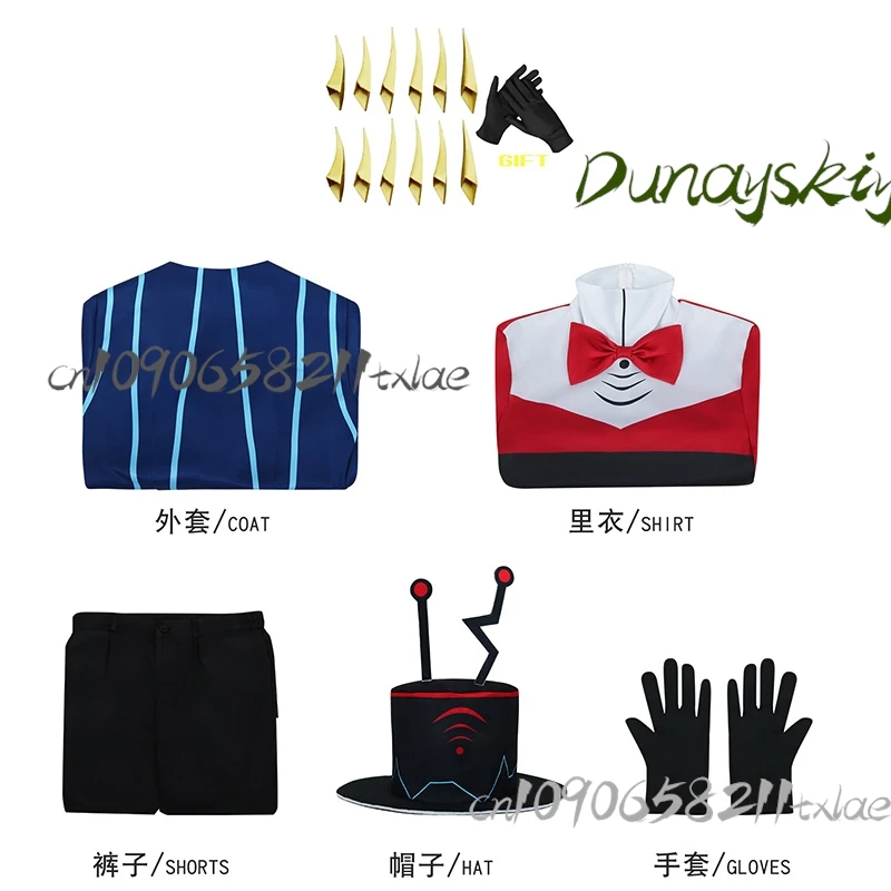 Hazbin เครื่องแต่งกาย Vox ชุดอะนิเมะสีฟ้าสีแดงชุด 3D อุปกรณ์เสริมชุดสําหรับผู้ใหญ่ฮาโลวีน Carnival คริสต์มาส Roleplay