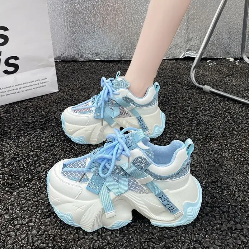 

Internet Celebrity Thick Sole Height Increasing Versatile Rhinestone Dad Shoes for Women 2026 Summer Breathable Casual Shoes