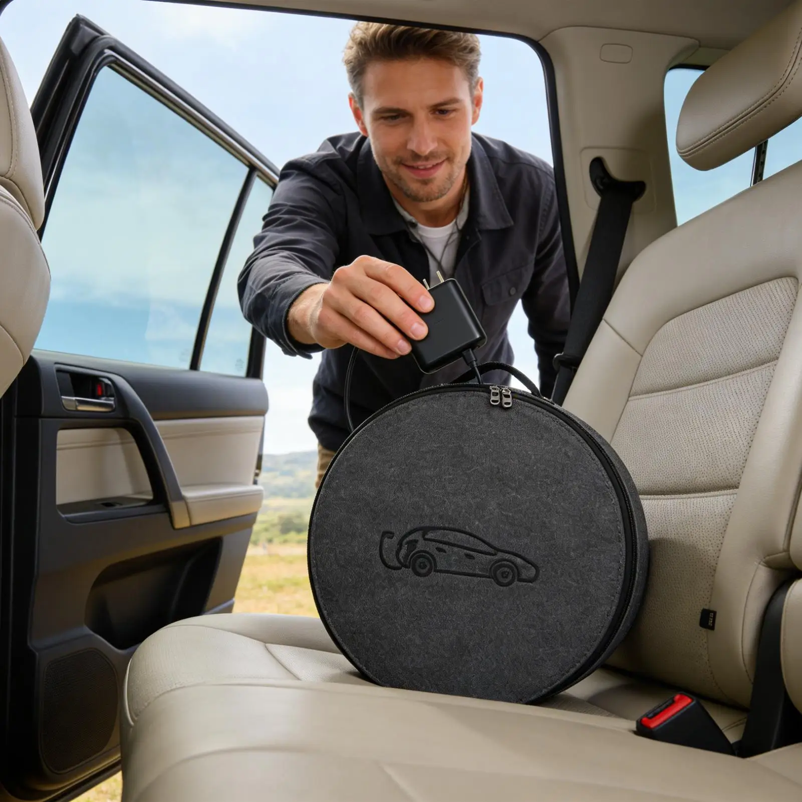 New Energy Vehicle Charging Gun Storage Bag Portable EV Charger Cable Bag Waterproof Auto EV Charging Jumper Storage Bag