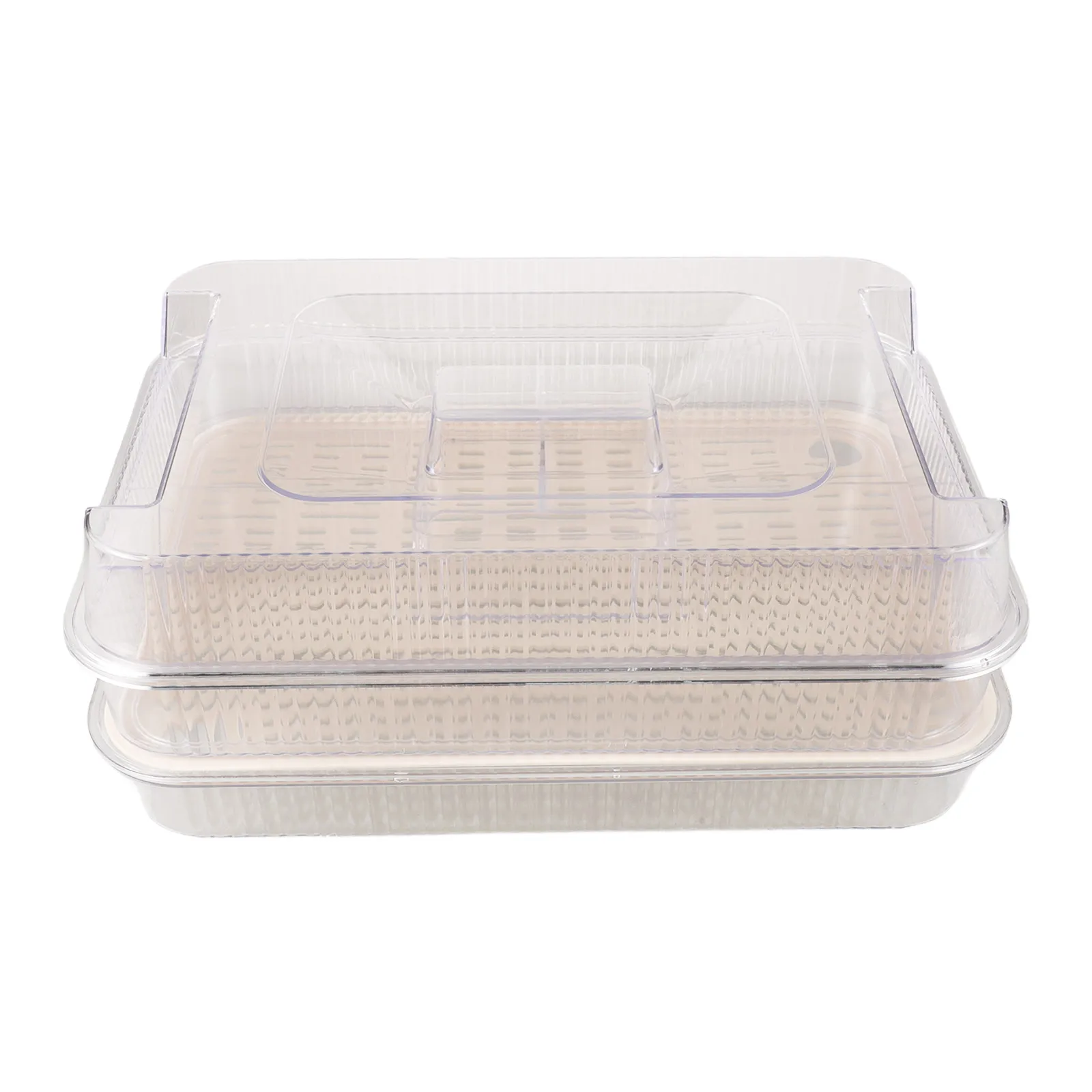 

Clear Plastic Ice Box Chilled Food Tray Outdoor Picnic Camping Party Serving Secure Lid Multi Compartment Easy