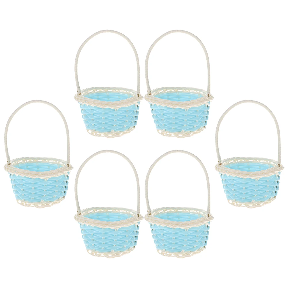 

6pcs Pink Plastic Wicker Baskets with Handle for Baby Shower Party Decorations Gift Home Office Bedroom