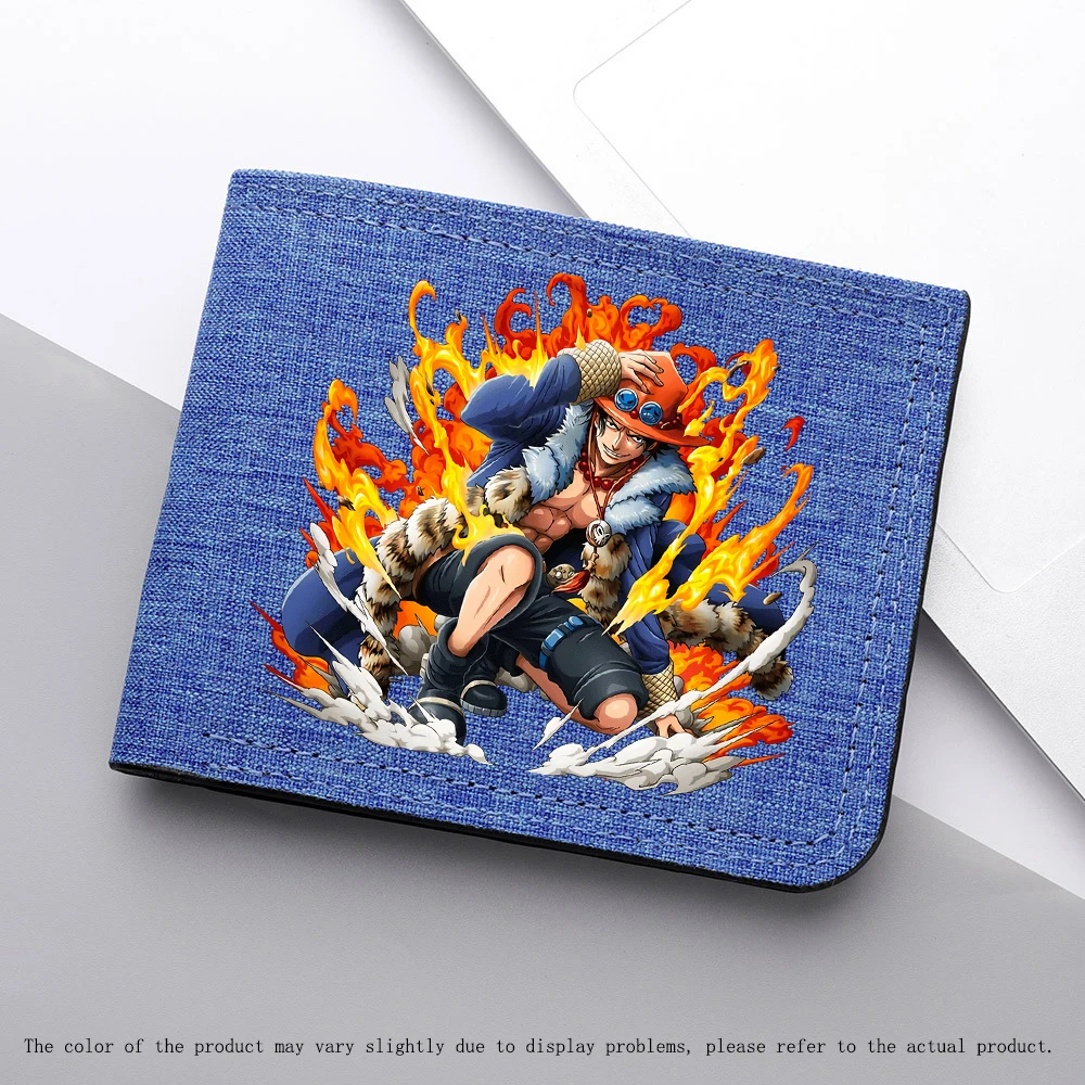 Akcesoria z anime One Piece, męski portfel na karty, figurka anime Portgas D Ace, krótki portfel, składany, przenośny portfelik na monety dla studenta.