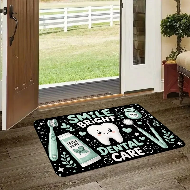 Cute Smiling Teeth Floral Print Doormat Non Slip Washable Entrance Rug Indoor Bathroom Floor Mat Home Decor