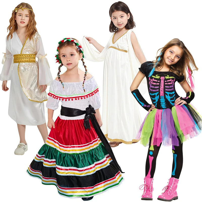 

Фестиваль, детский косплей, королева Египта, Афина, принцесса, греческая богиня, кампус, костюм призрака, наряды со скелетом для девочек на Хэллоуин