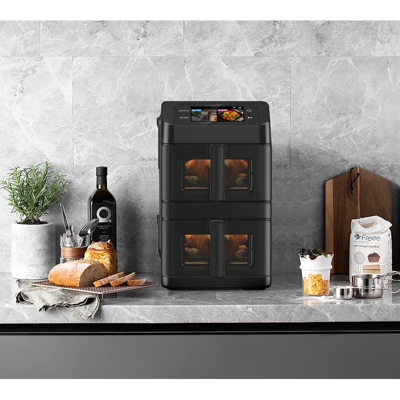 Modern 2x5L Double Basket Air Fryer With Touch Screen Digital Control Built In Recipe Wifi APP Connect Visible Cooking