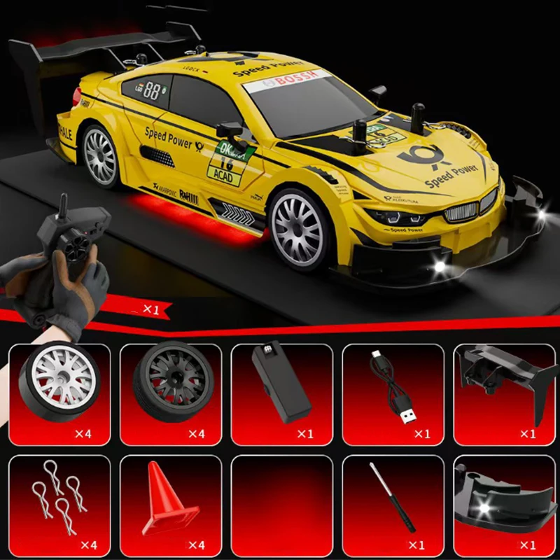 

Автомобиль с дистанционным управлением Желтый RC Drift Car Электрический RC автомобиль со светодиодной высокоскоростной гоночный спортивный игрушечный автомобиль для взрослых мальчиков девочек детский подарок