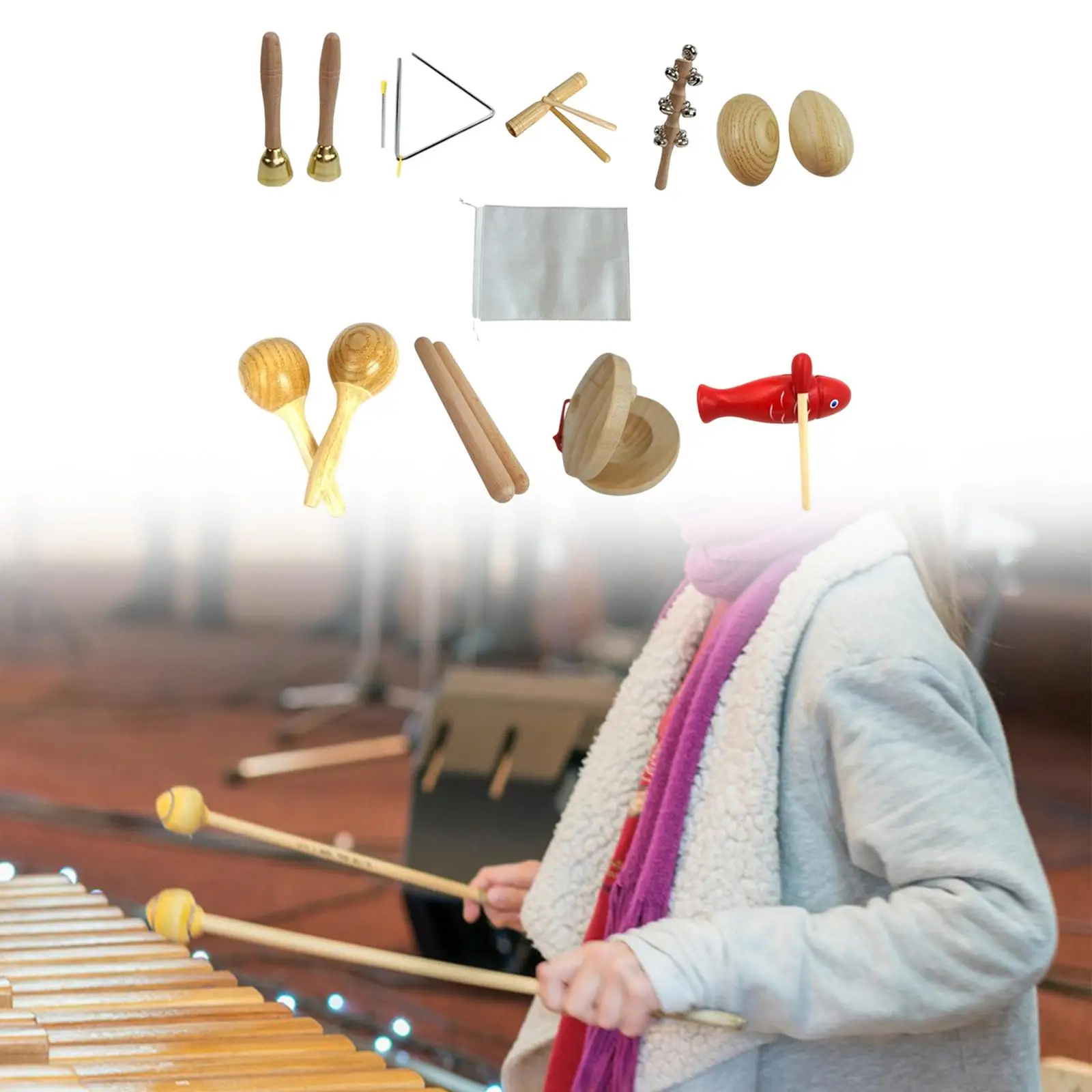 9 قطع للأطفال مجموعة الآلات الموسيقية أدوات قرع هدية عيد ميلاد المحمولة التنسيق بين اليد والعين التعليمية #3