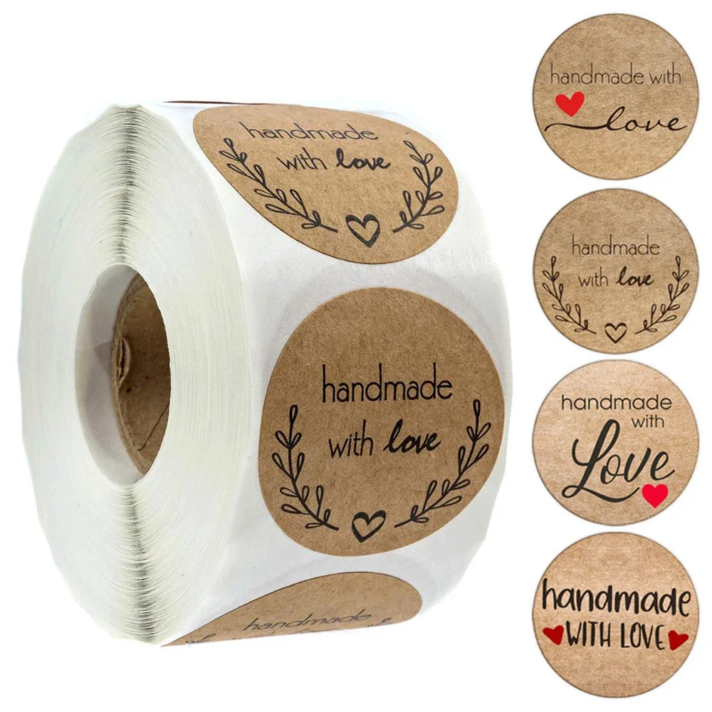 Round Natural Kraft Handmade Stickers - Package Adhesive Thank You Labels