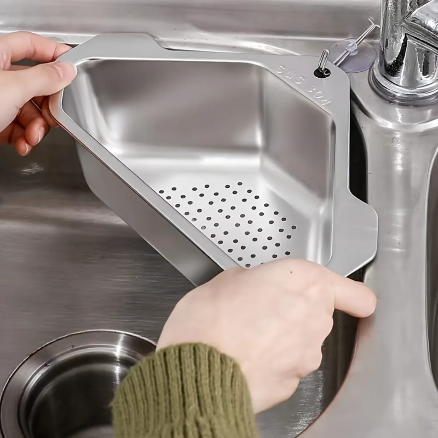 1pc, Drain Basket, Triangular Sink Filter, Stainless Steel Over-the-Sink Strainer  Colander, Vegetable Drainer