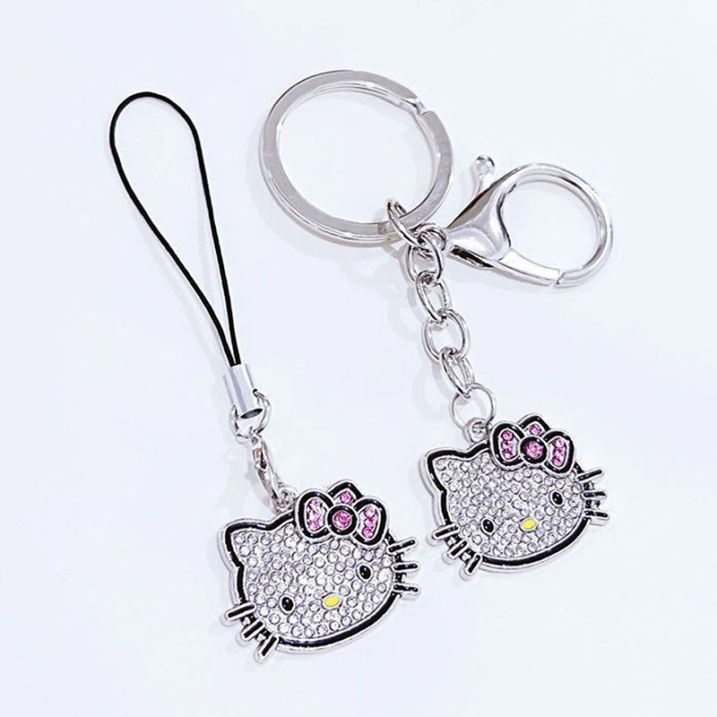 Sanrio Kawaii Hello Kitty Schattige Kristallen Metselwerk Sleutelhanger Meisje Metalen Rugzak Hanger Ring Koreaanse Sleutelhanger Keyring Kuromi