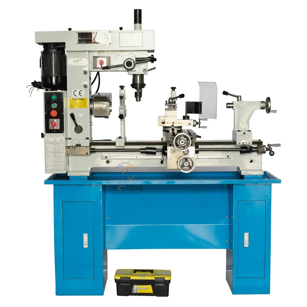 HQ800 220V Horizontal Mini Metal Turning Bench Lathe Machine 3-in-1 Combination with Drill Mill Function Manual New Condition