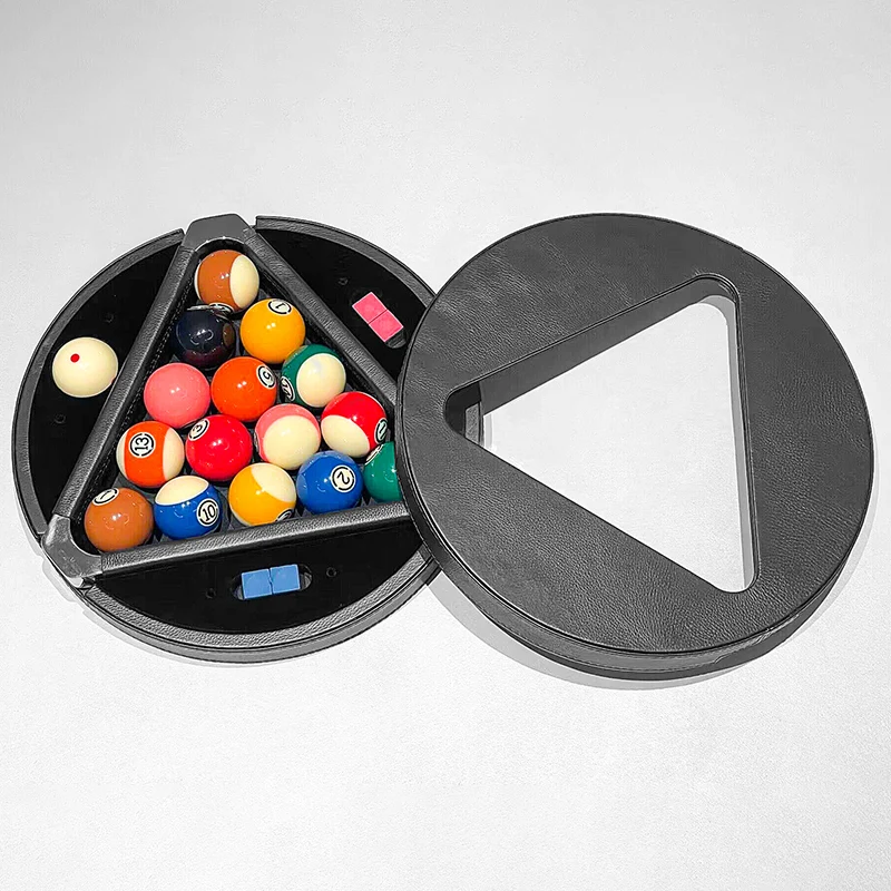 Rack triangular de bilhar multifuncional de luxo, acessórios de couro genuíno para jogos de sinuca e sinuca americanos