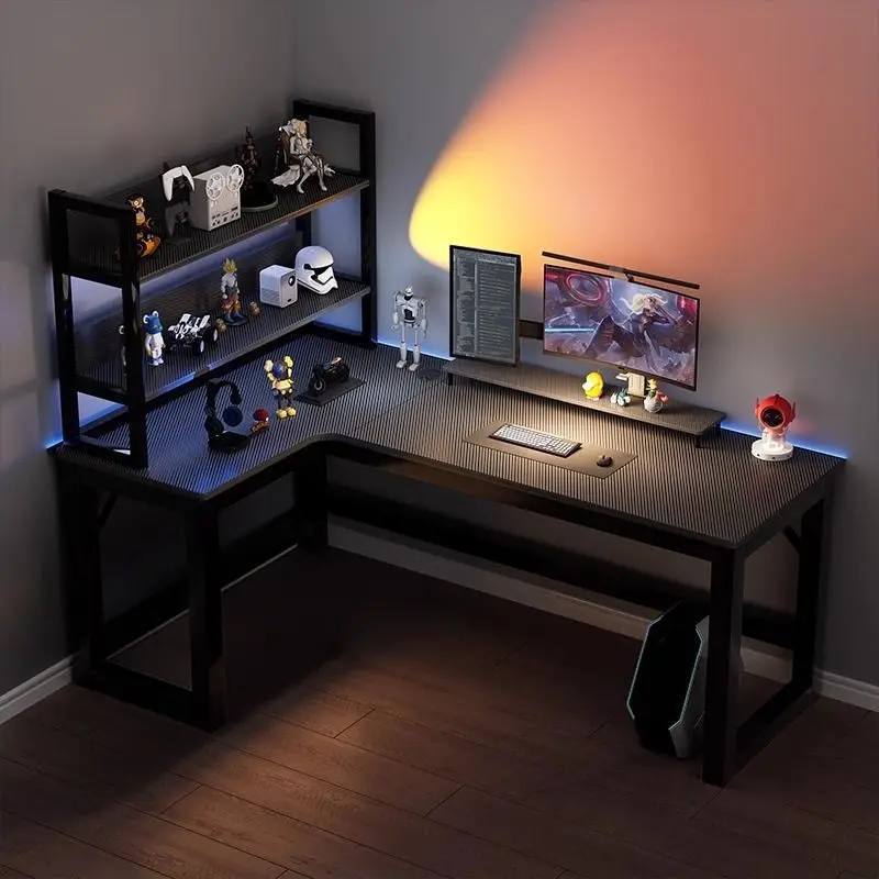 

E-sports double desktop home desk corner computer table bookshelf combination bedroom corner table L-shaped desk