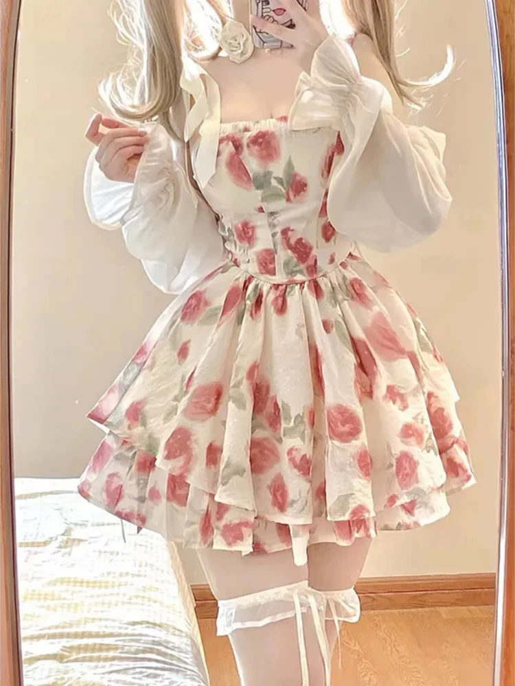 

Korean Summer Dress Female Summer Sweet Floral Chiffon Dress Women Elegant Ruffles Party Mini Dresses Female