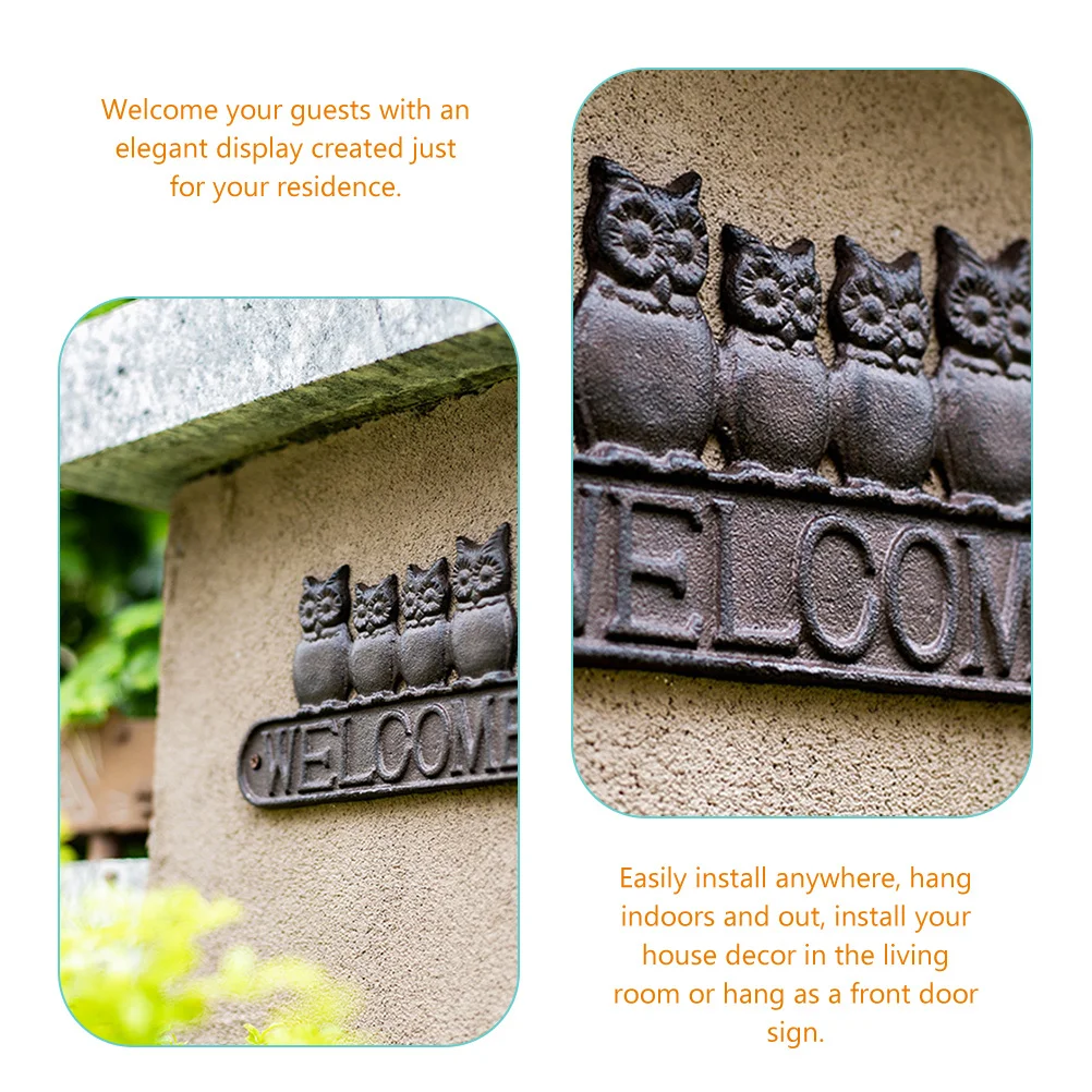 1pcs Owl Welcome Cast Iron Hanging Decor For Front Door Outdoor Farmhouse Sign Porch Yard Wall Art Housewarming Gift