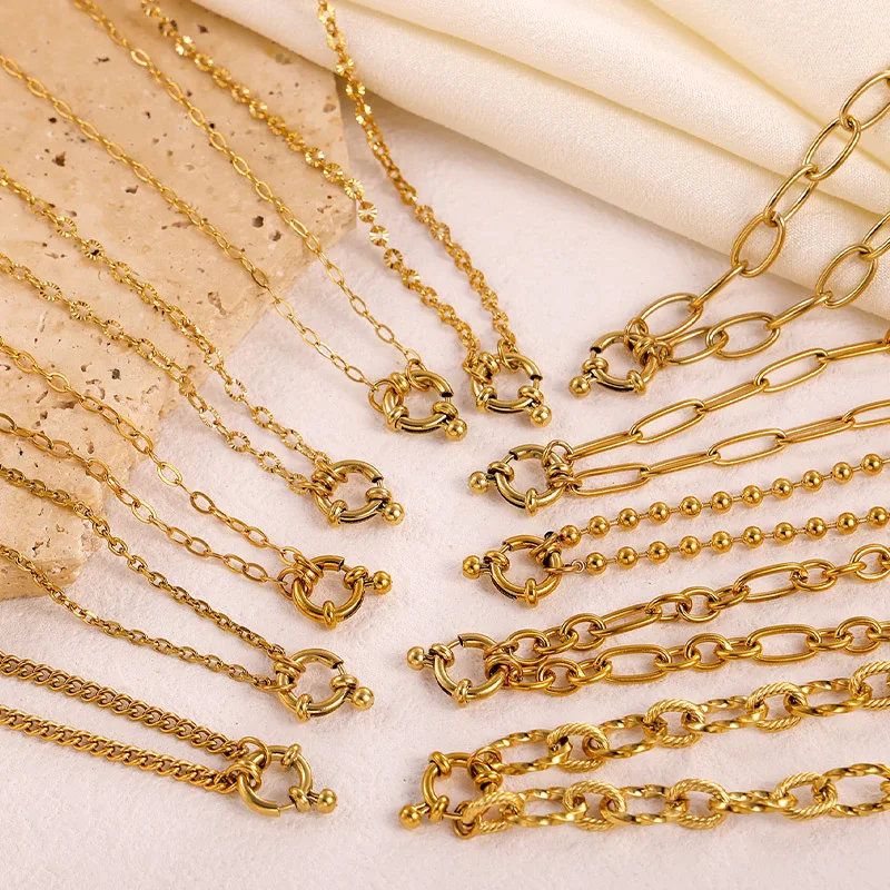 Wasserdichte vergoldete Modeschmuck-Armbänder mit Federverschluss, Büroklammerkette, Schlange, anlaufgeschützt, kubanische Halskette, DIY-Schmuck – Detail 6