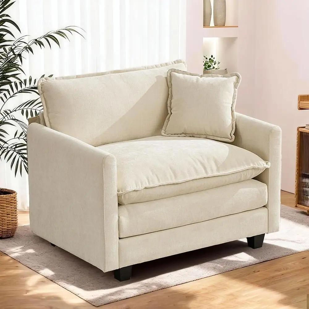 

Beige Chenille Upholstered Armchair with Arms