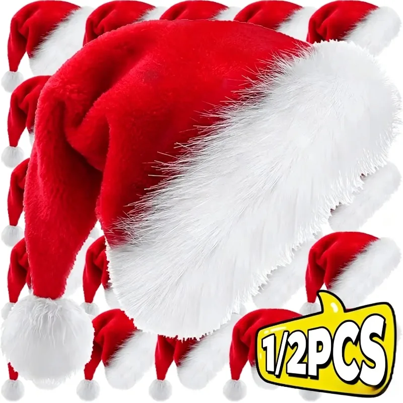 1/2pcs Plush Christmas Hat for Adults Soft Velvet Thickened Santa Claus Caps Xmas New Year Hats Festival Party Decor Gifts