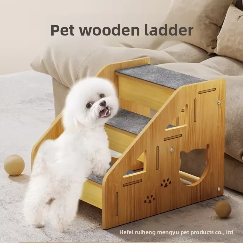 Wooden Pet Stairs for Small and Elderly Dogs Non Slip Ramp Ladder for Bedside Sofa Access Indoor Use