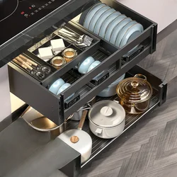 Kitchen Cabinet Pull Basket Drawer Double Triple Layer Open Door Space Aluminum Dishes and Dishes Drawn Out Storage Shelf