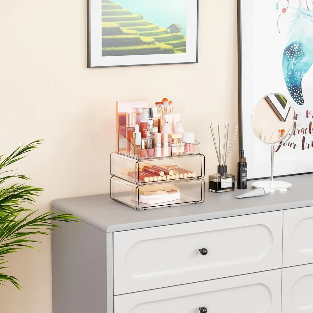 Clear Acrylic Makeup Organizers Countertop, Desk, Bathroom Vanity, 3 Tier Stackable Makeup Holders and Cabinet, Tiered Cosmetic