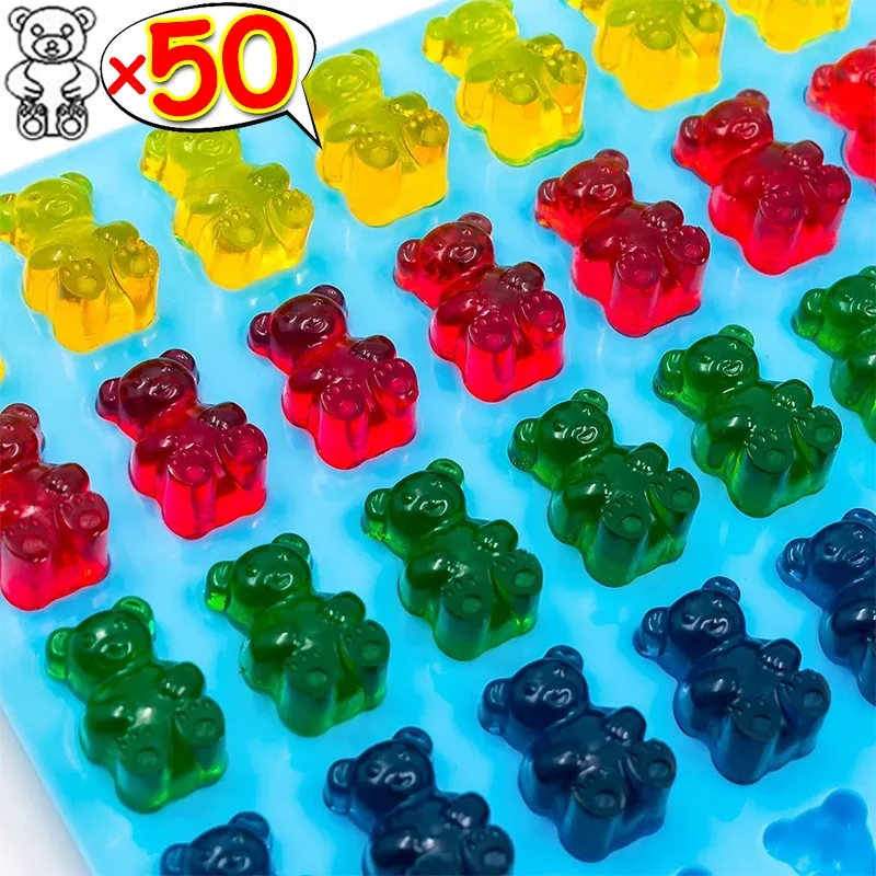 100/50x molde de oso de goma con gotero, molde de silicona para Chocolate, moldes para hacer dulces y Chocolate, herramientas de decoración para hornear DIY
