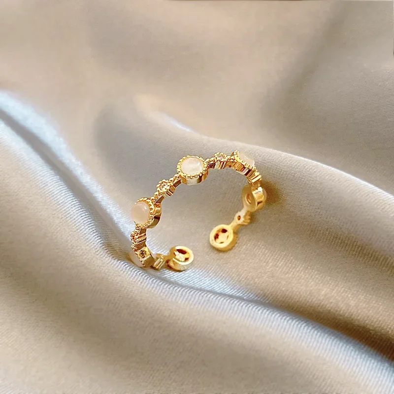 Stainless Steel Retro Trendy Opal Opening Rings for Women Exquisite Natural Stone Finger Jewelry Anniversary Gift Colorfast