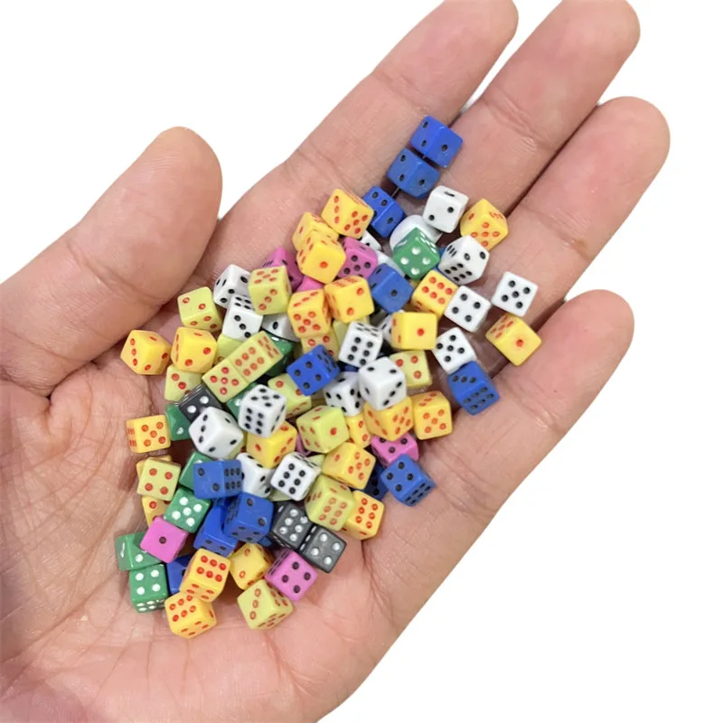 100Pcs 5*5*5mm Mini D6 Acrylic Gaming Dice Solid Cube Set Standard Six Sided for Board Game Accessories