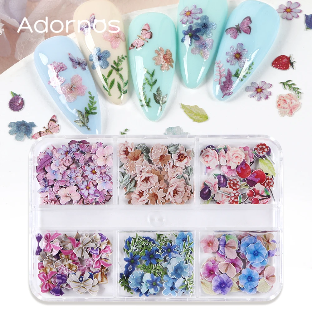 180pcs Wood Pulp Flowers Chips Nail Art Accessories Butterfly Flowers Flakes Nail Supplies Spring Valentines Manicure Decoration