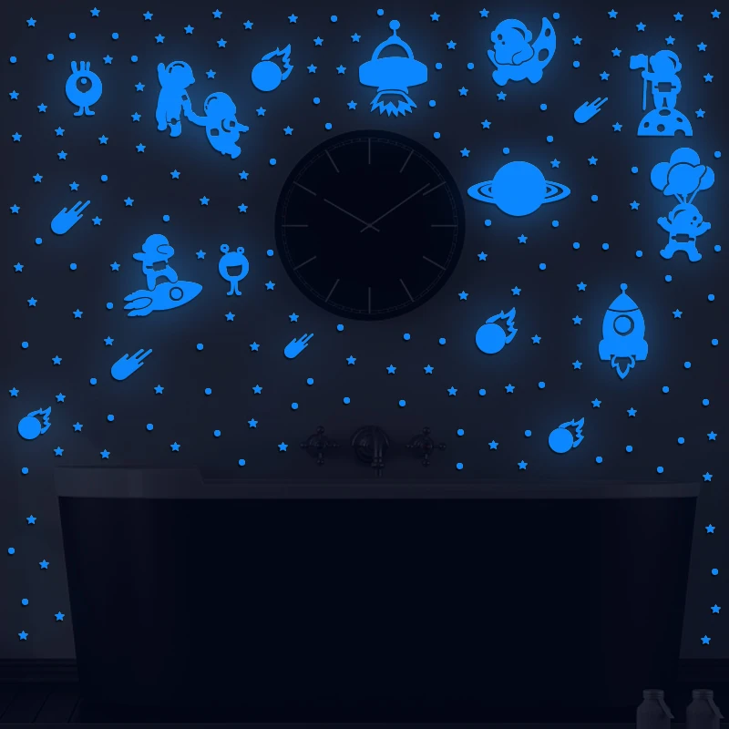 

Luminous Cartoon Space Astronaut Wall Stickers Kids Room Decoration Home DecorGlow in The Dark Planets Stars Ceiling Decals