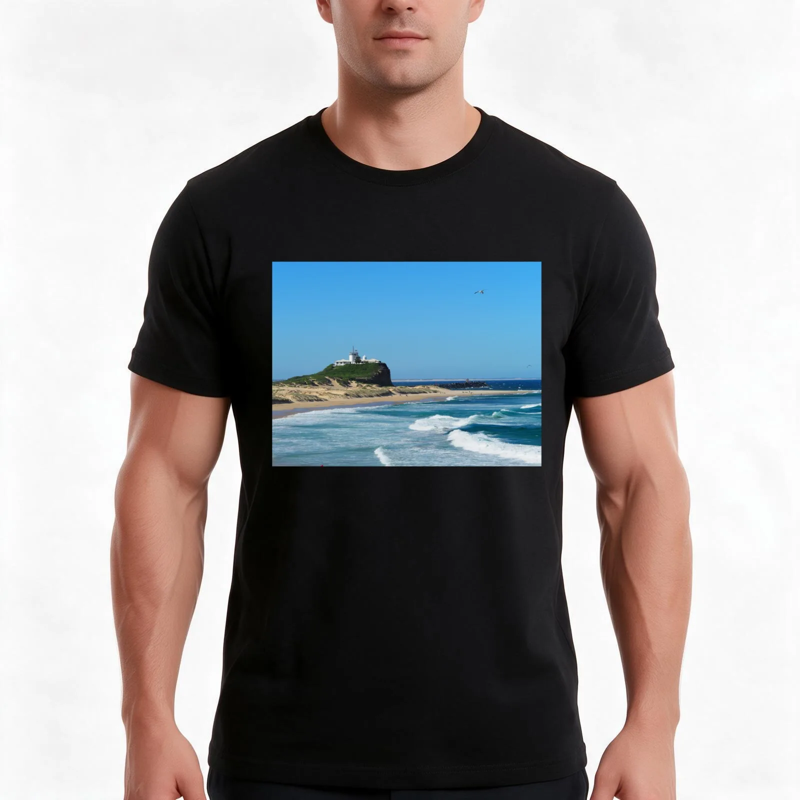 Nobbys Beach and Lighthouse T-Shirt Summer Casual Cotton Tee Oversized Streetwear Tops Vintage Graphic Print 100% Cotton