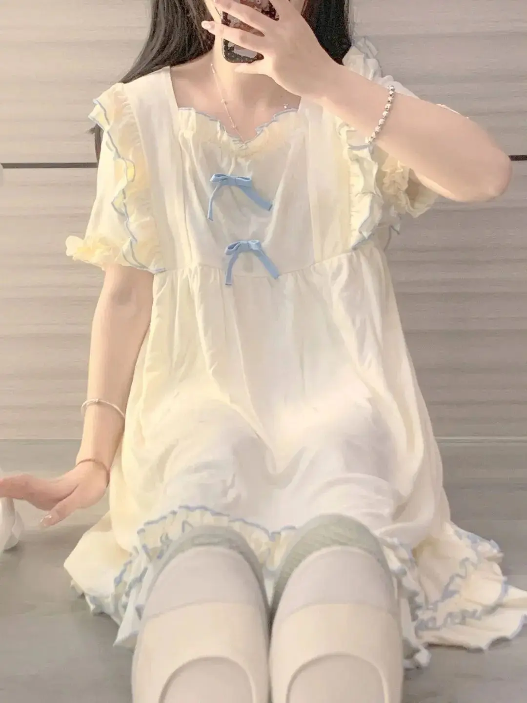 Young Girl Nightgown Korean Japanese Sweet Lace Women\'s Summer New Princess Cute Girl Short sleeved Pajama Dress Homewear