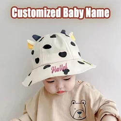 Personalized Custom Baby With Name Kids Bucket Hat Cotton Sun Hat Cow Shape Baby Cap Thin Fisherman Hat For Children 8-16M Gift