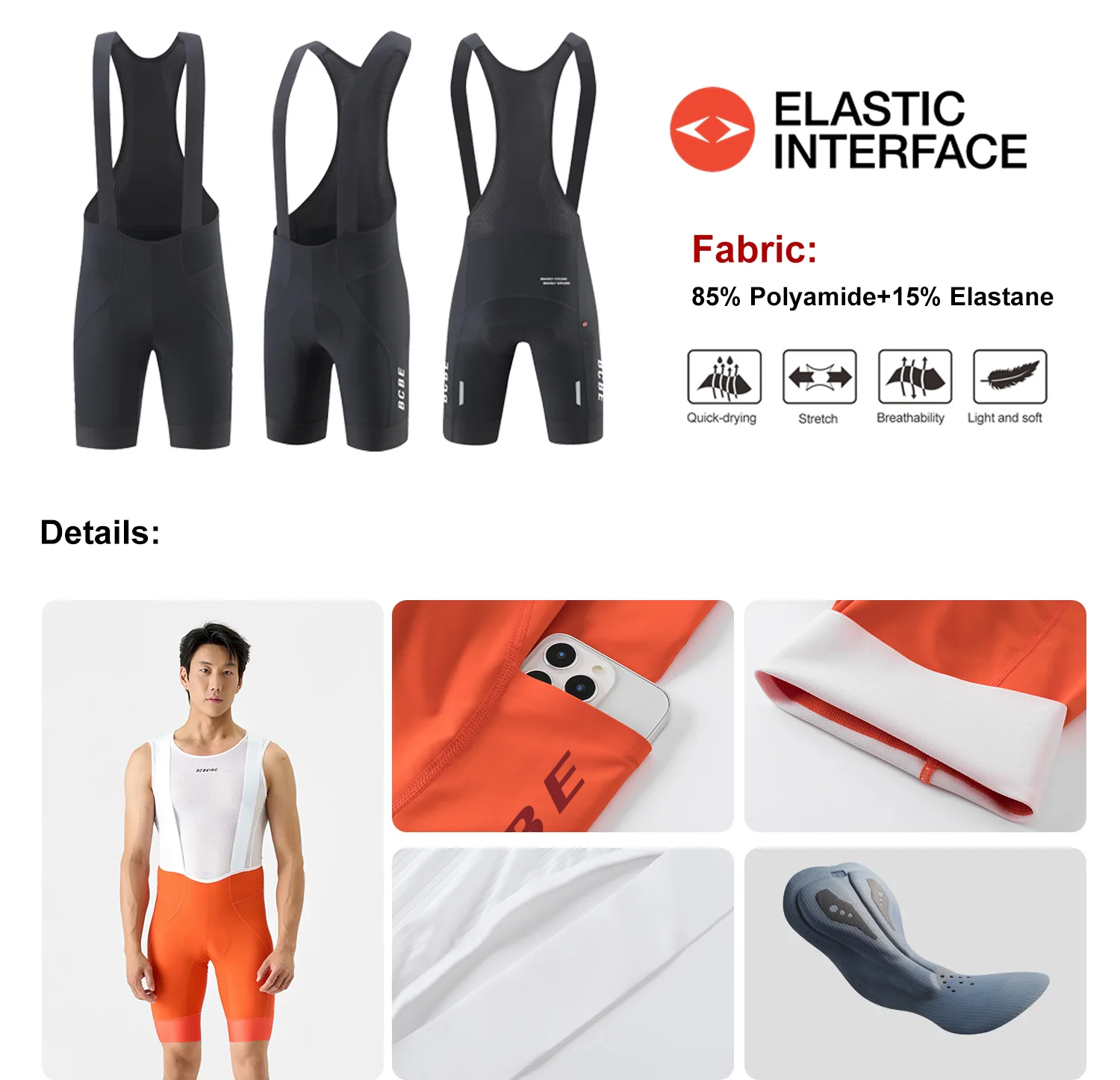 BCBE-ING Herren RACE Radhose Italien 7Hour Elastische Schnittstelle 120kg Dichte Polsterung Leichte Schnelltrocknende Atmungsaktive Radhose – Detail 2
